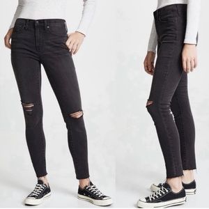 Madewell Black/ Grey 9” High Rise Ripped Skinnies